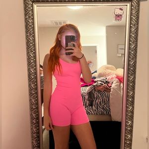 A pink jumpsuit